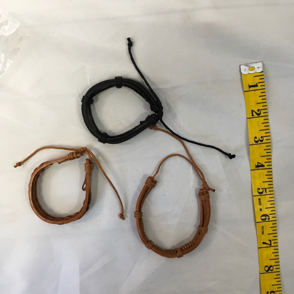 Genuine Leather Unisex 3 Cuff Tie Bracelets - Picture 4 of 5